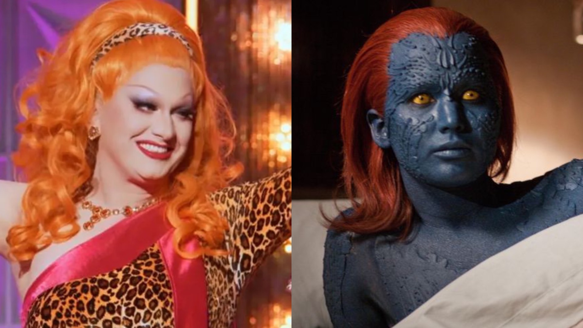 Jinkx Monsoon and Jennifer Lawrence as Mystique
