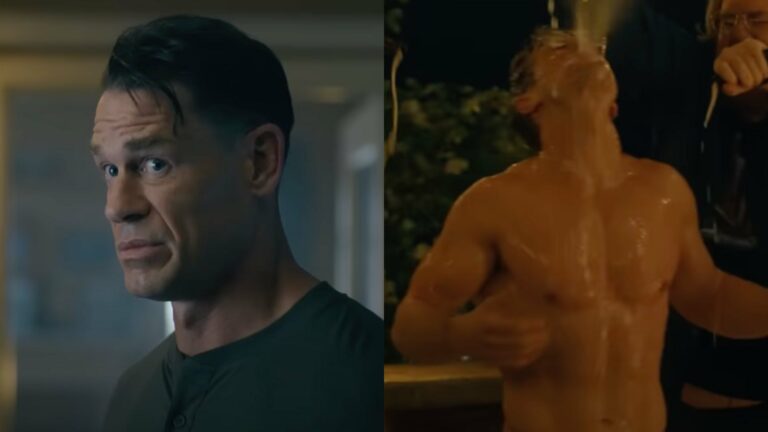 John Cena on the left and co-star Freddie Stroma on the right topless
