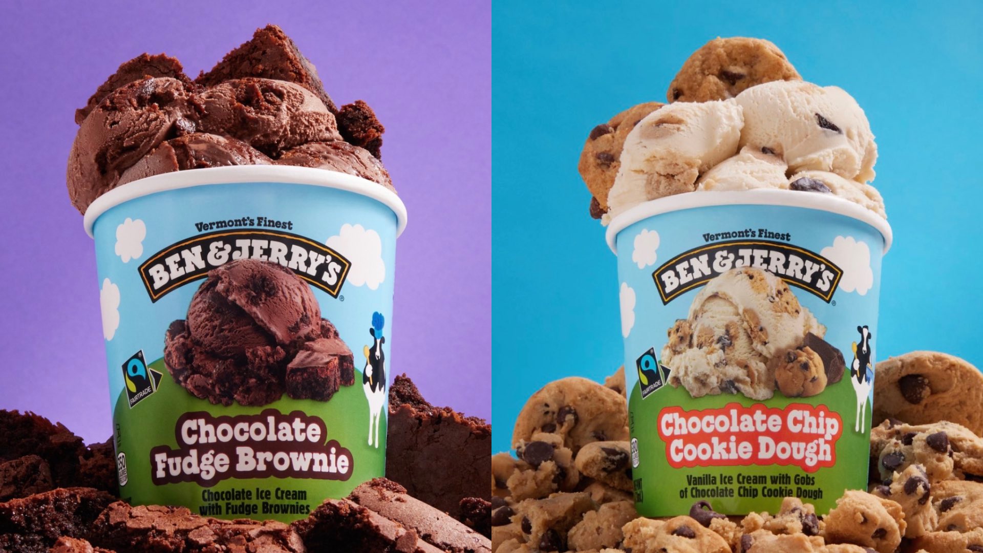 Ben & Jerry's brownie on the left and cookie dough on the right
