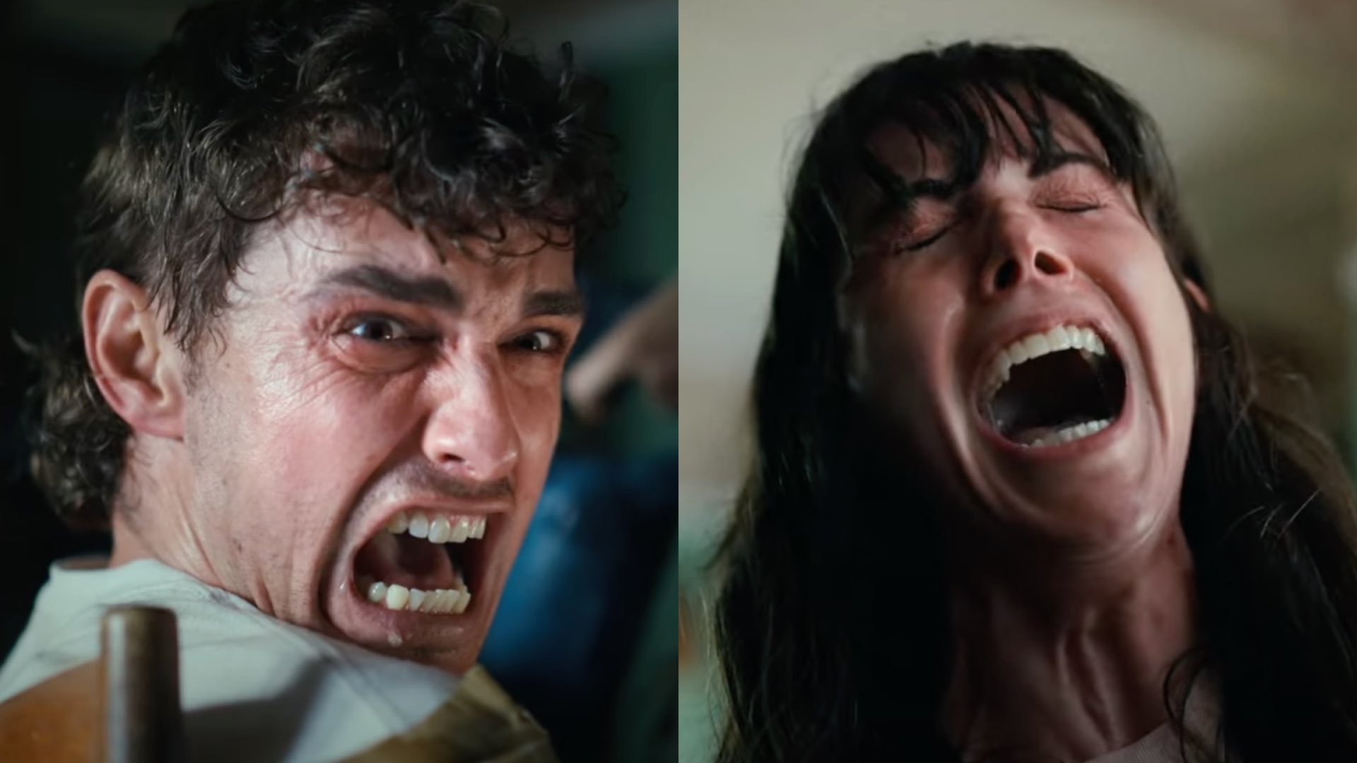 Dave Franco and Alison Brie screaming