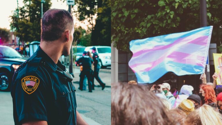 Policeman and a trans flag