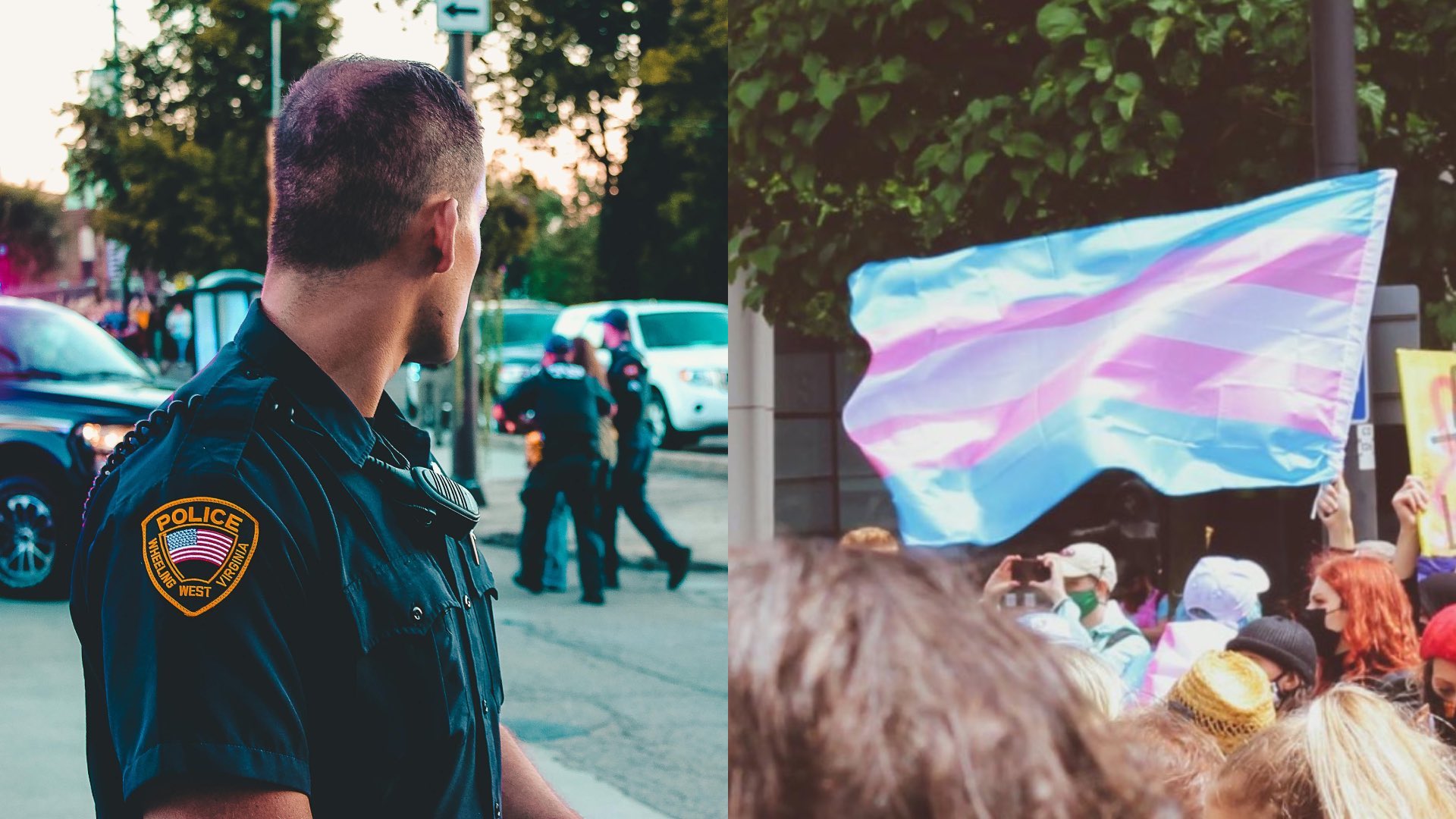 Policeman and a trans flag