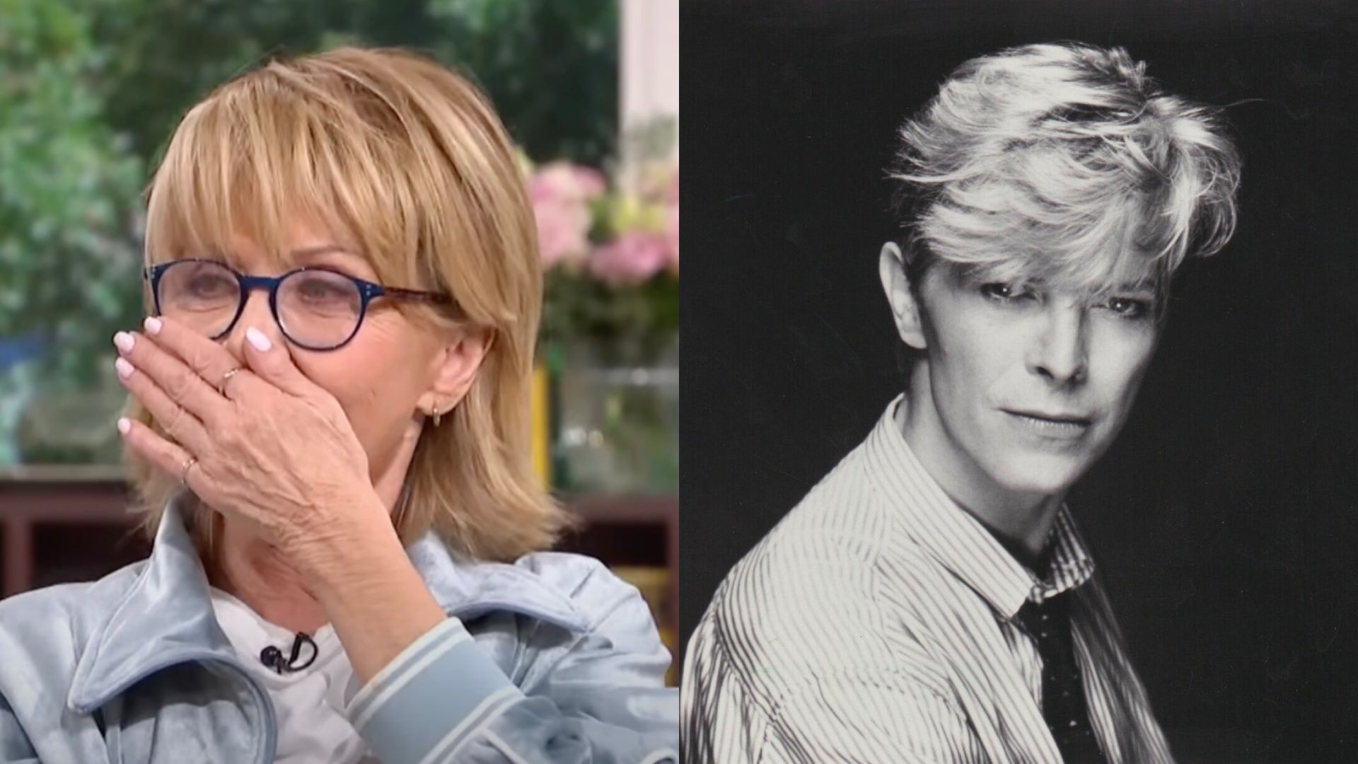 Lulu with her hand over her mouth on the left and David Bowie on the right