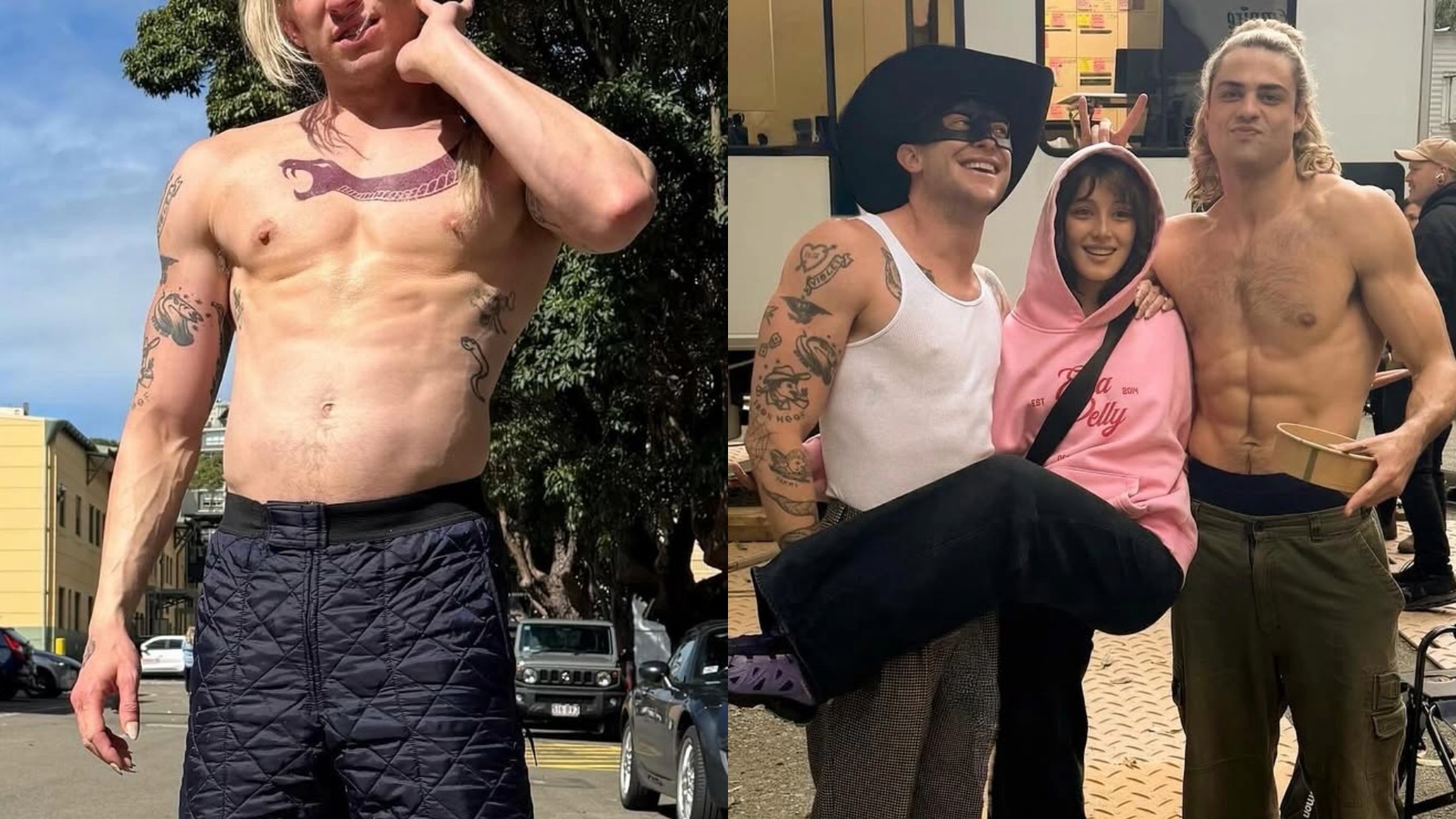 Orville Peck, Mel Jarnson and Noah Centineo filming Street Fighter