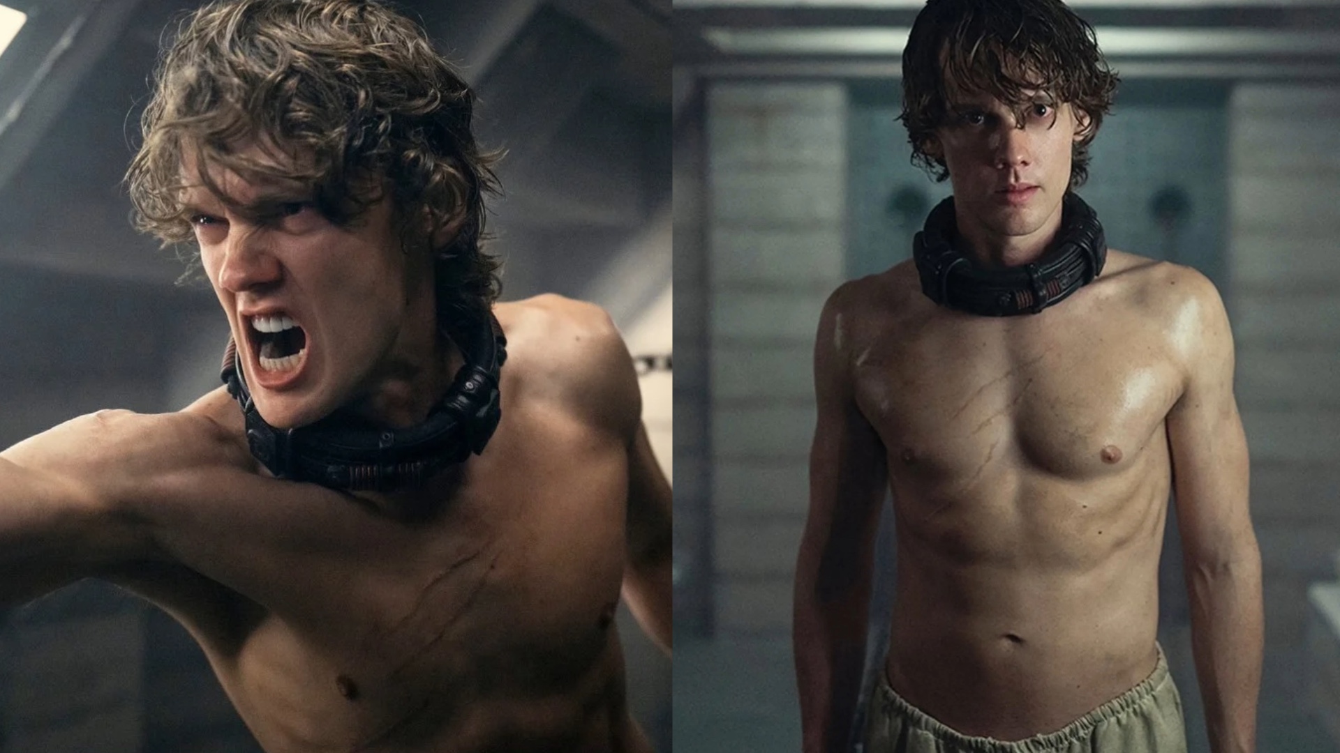 Hunter Doohan shirtless in Wednesday