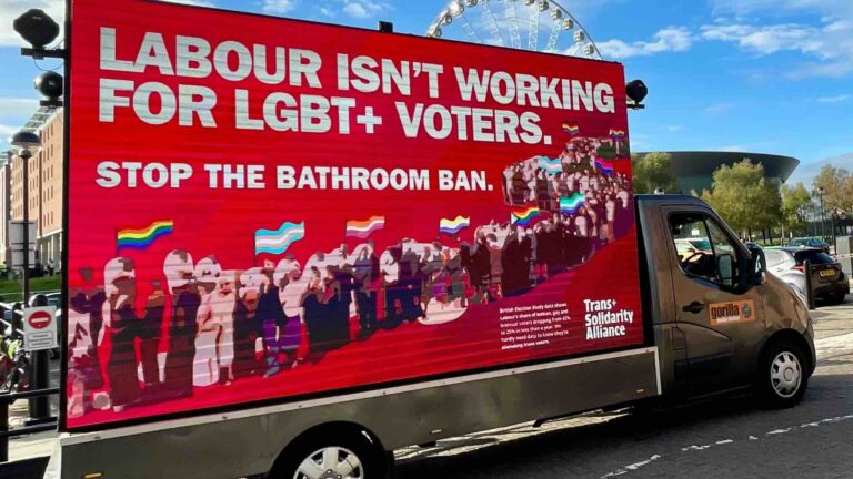 The Trans+ Solidarity Alliance bus at the Liverpool Labour Party conference