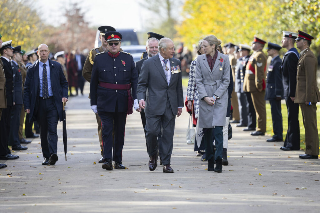 King Charles visiting a new memorial to the Armed Forces LGBT+ community at the National Memorial Arboretum in Staffordshire