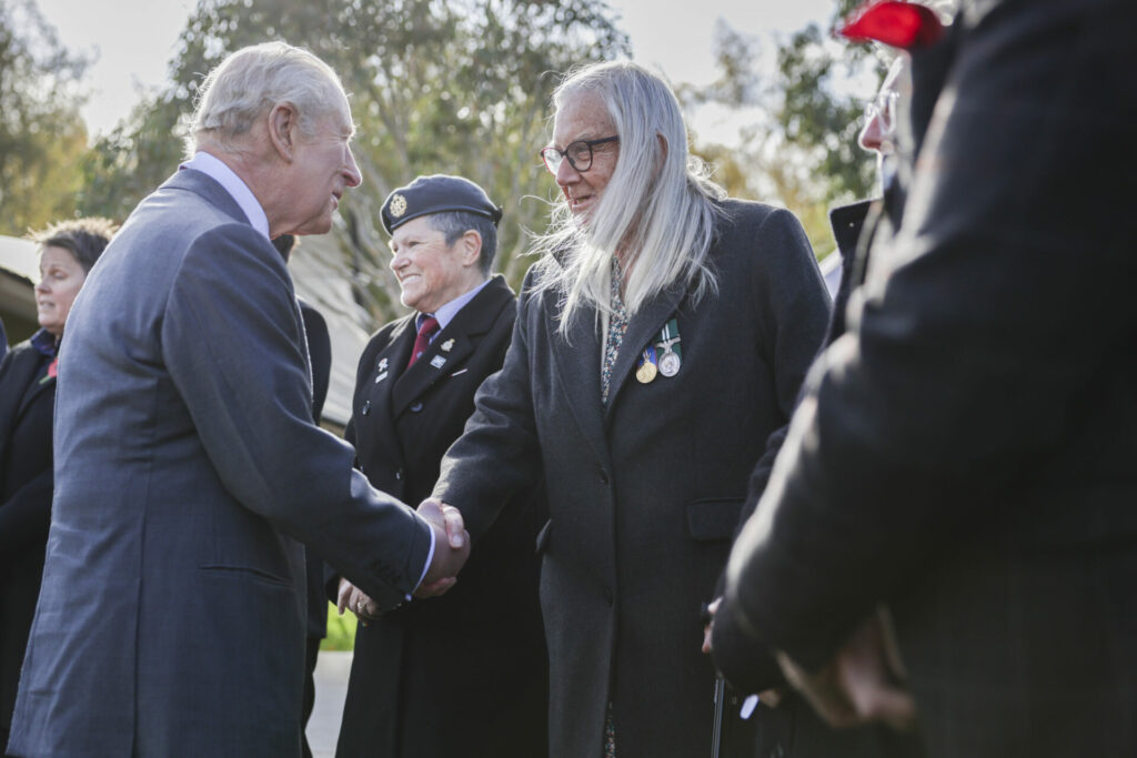 King Charles visiting a new memorial to the Armed Forces LGBT+ community at the National Memorial Arboretum in Staffordshire