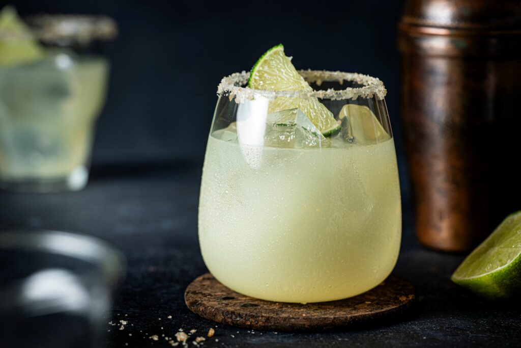 A glasss of M&S Marksologist Margarita sitting on a table