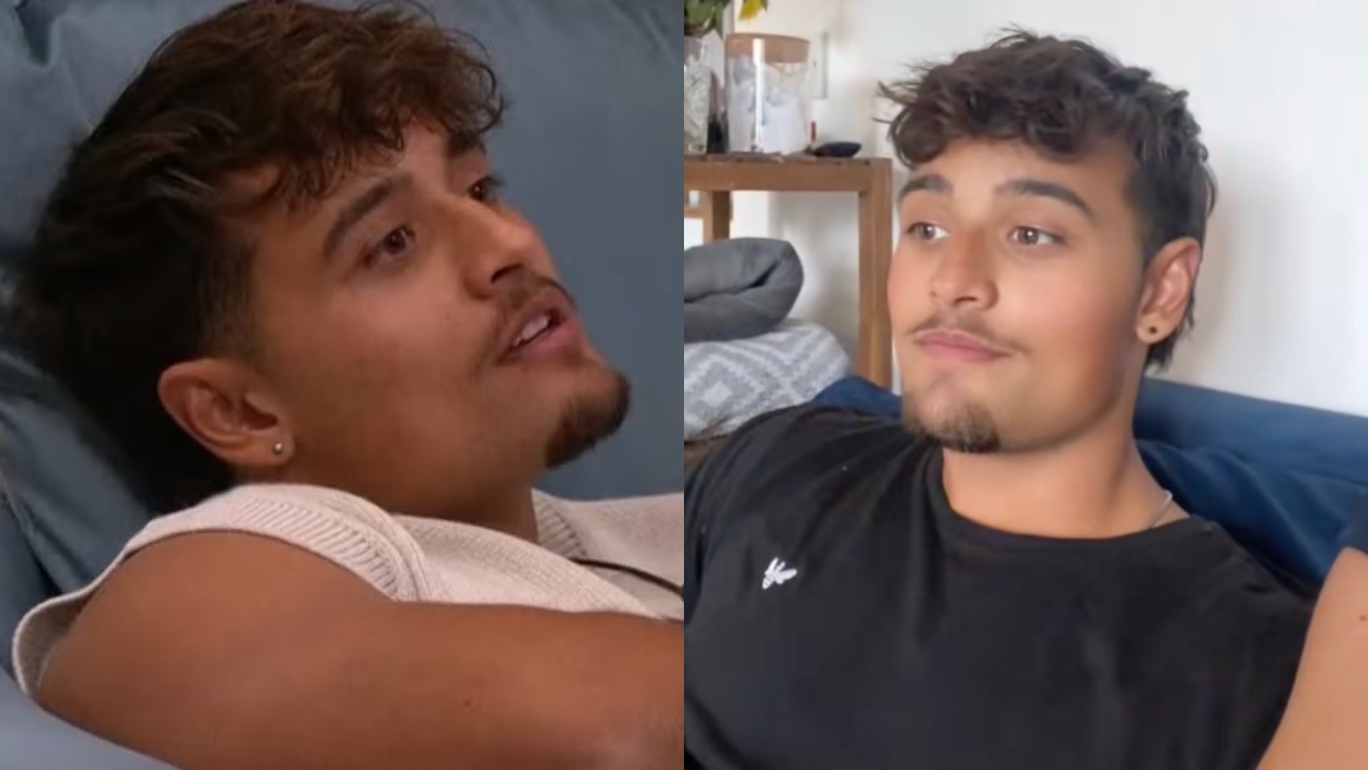 Zelah in the Big Brother house on the left and on the right in his girlfriend's TikTok
