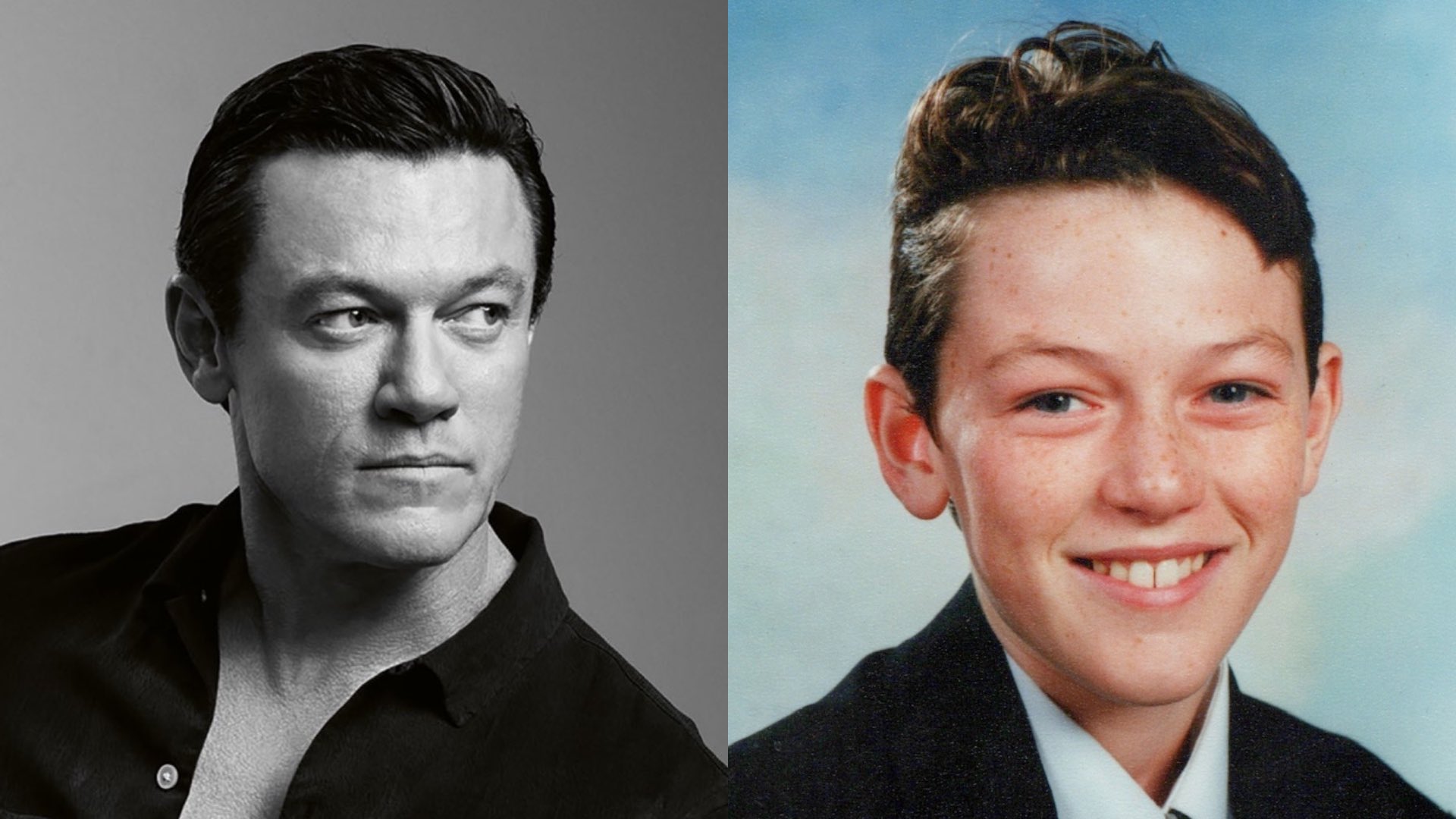 Luke Evans grown up on the left and him as a child on the right