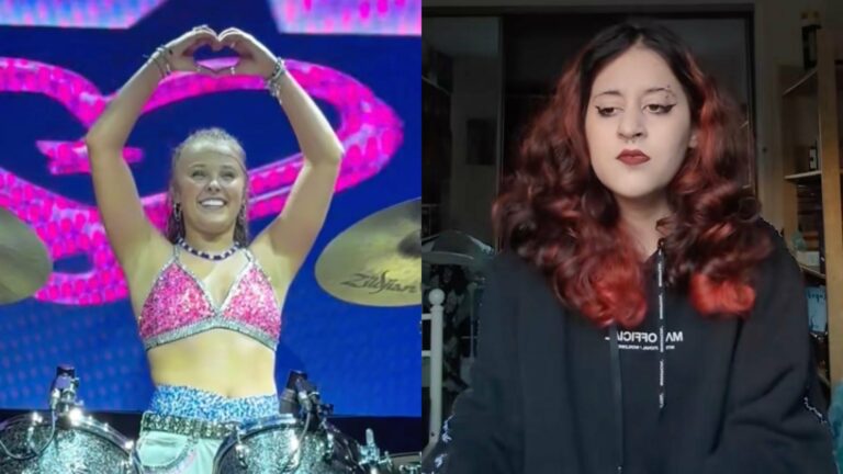 JoJo Siwa on the left and her fan who got kicked out on the right