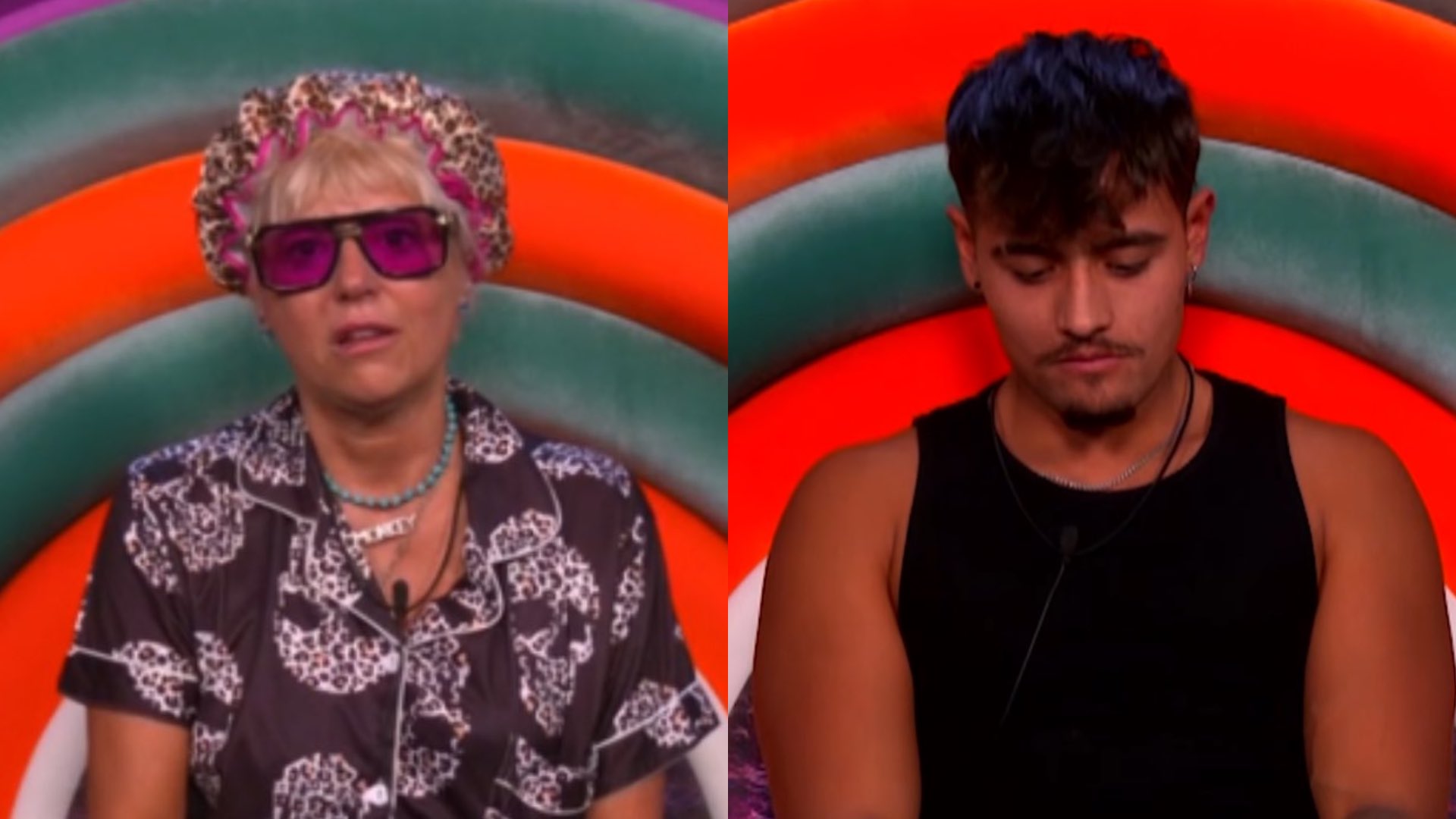 Caroline in the diary room on the left and Zelah in the diary room on the right