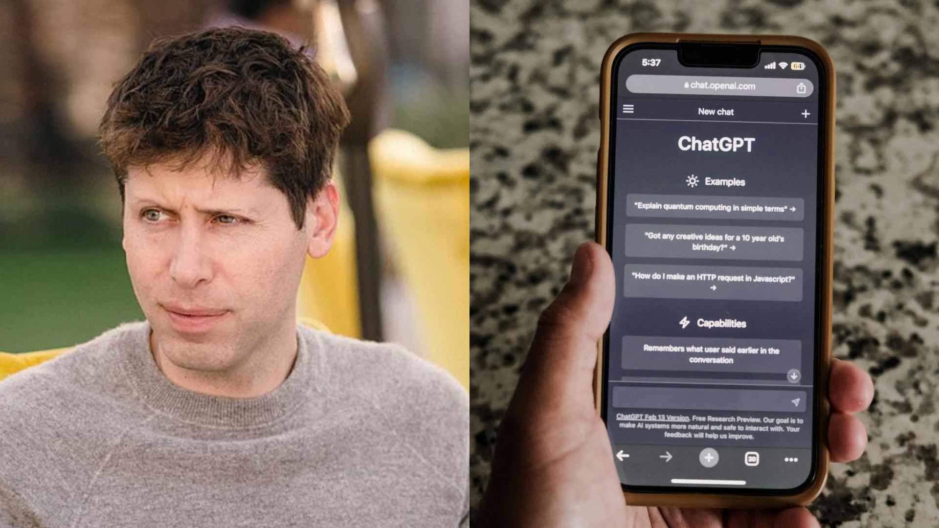 ChatGPT CEO Sam Altman on the left and the application on the right