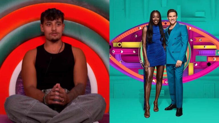 Big Brother Zelah Glasso on left and presenters AJ and Will on right