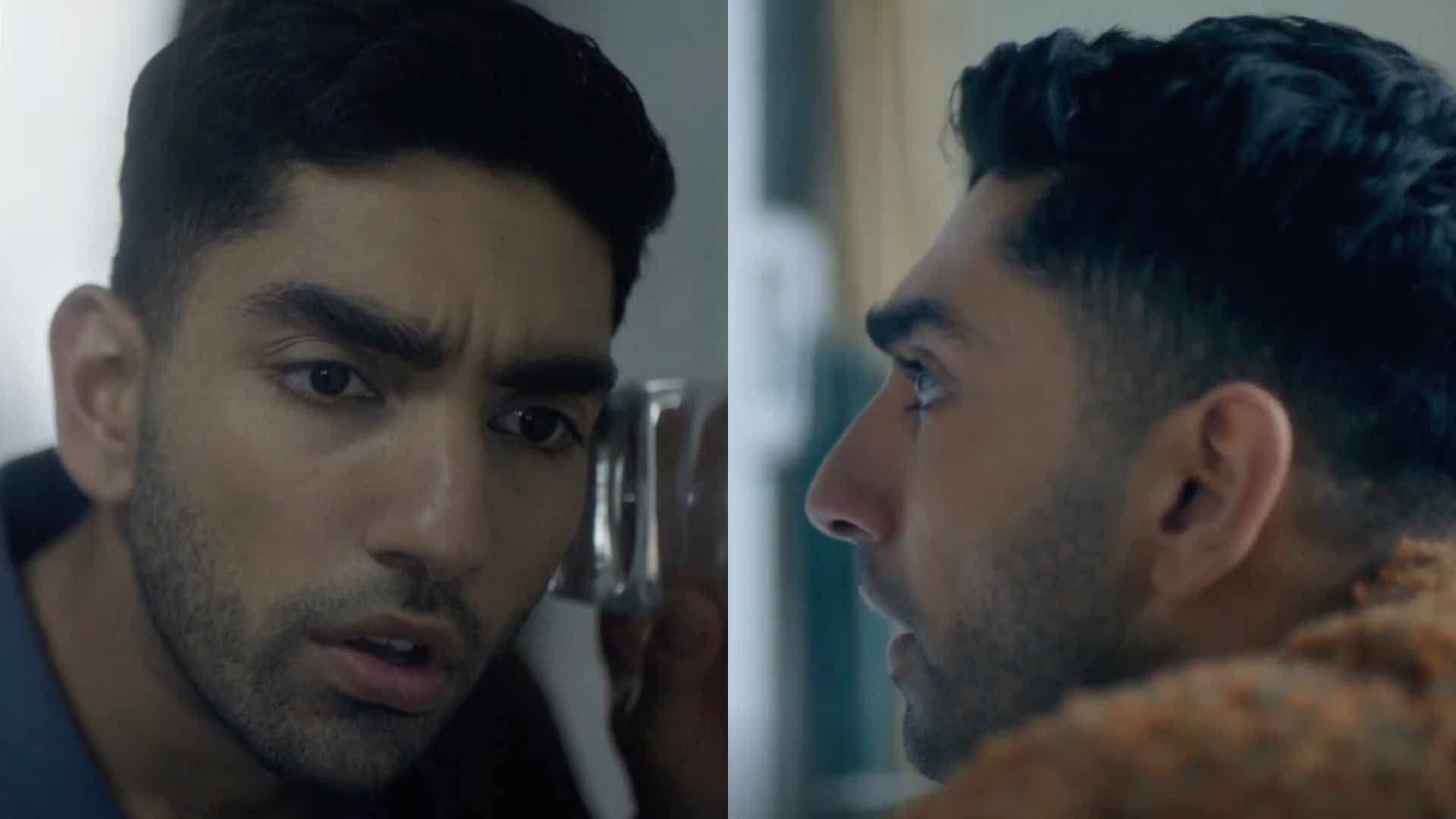 Mawaan Rizwa listening through a wall and hearing through a letterbox in Blackout film