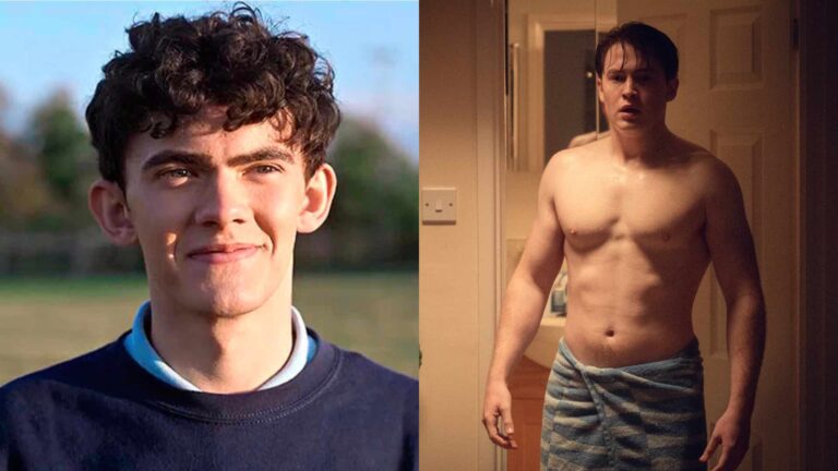 Joe Locke smiling and Kit Connor topless