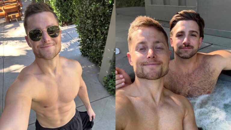 Sawyer Hemsley shirtless with boyfriend Antonio Bruno in hot tub