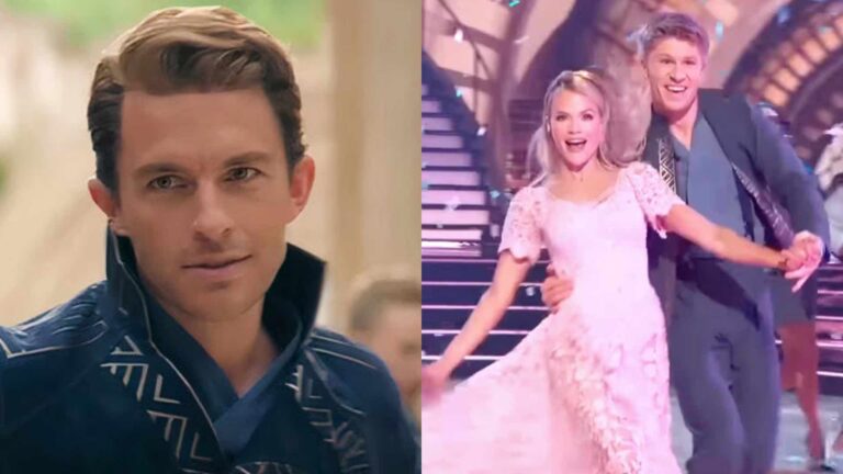 Jonathan Bailey on the left and Robert Irwin and Witney Carson on the right