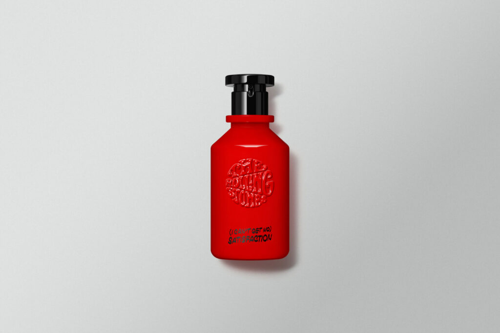A lifestyle shot of the Satisfaction fragrance from The Rolling Stone's Subversive Scents lineup