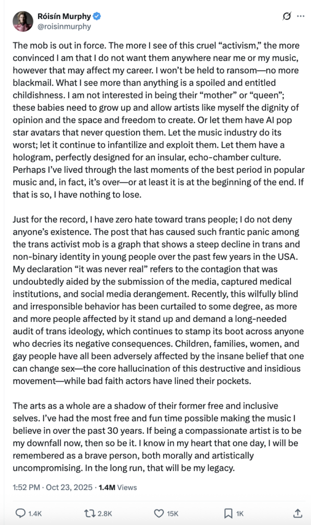 Róisín Murphy statement responding to backlash 