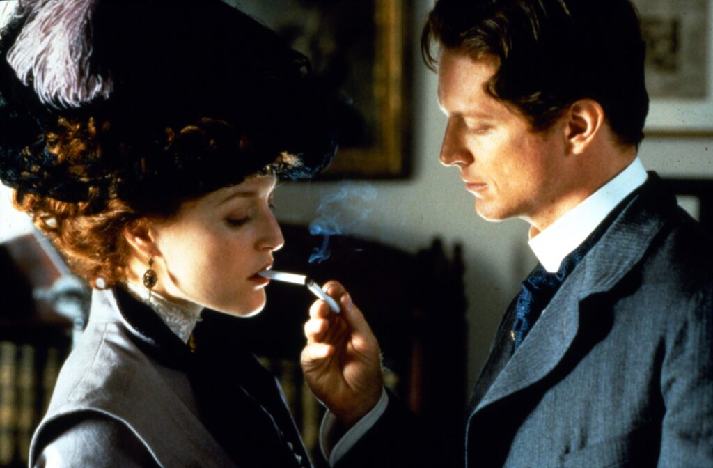 A still from the house of mirth, and a man lighting a woman's cigarette, period costume (Image: BFI National Archive)