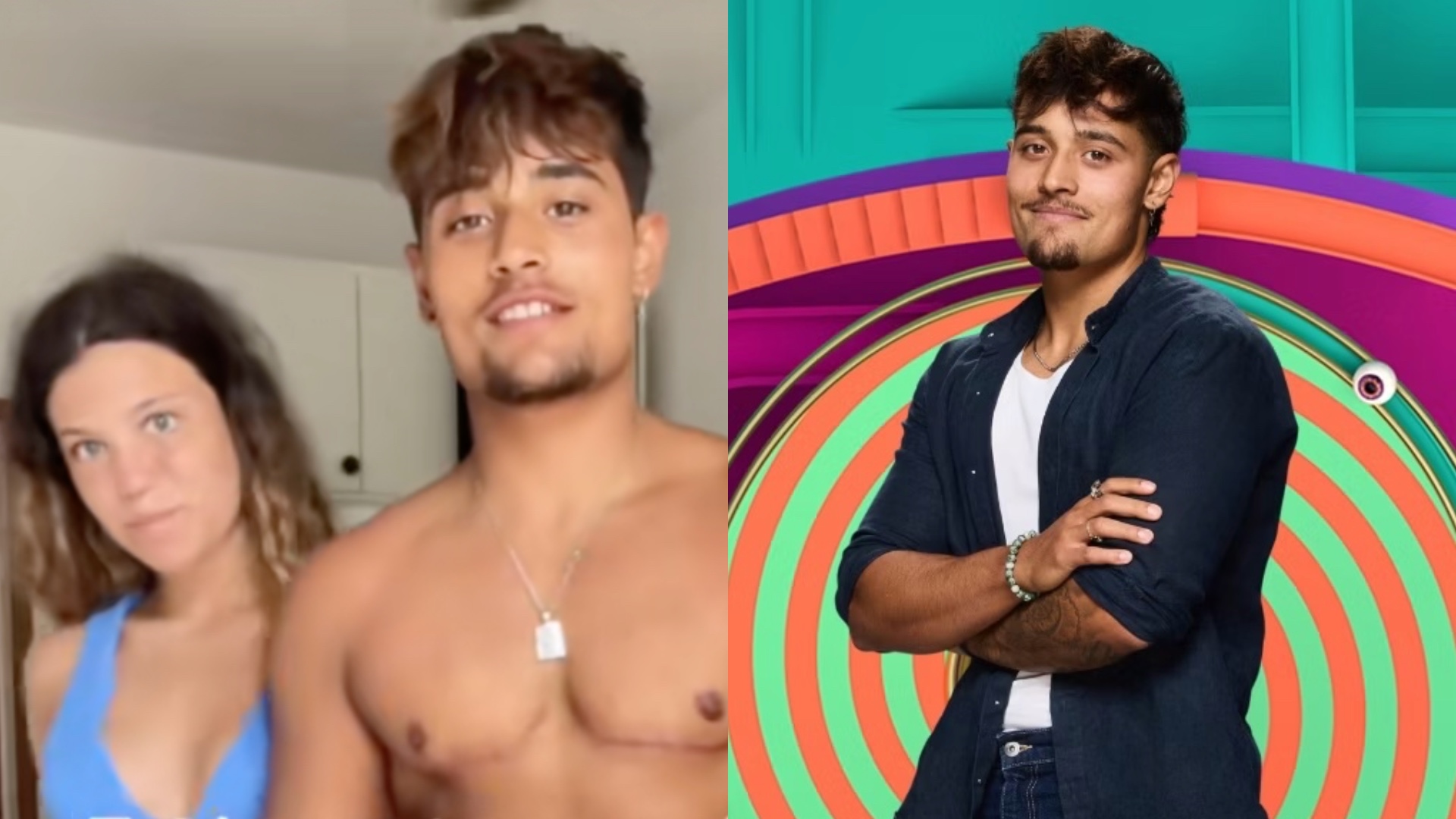 Zelah Glasson shirtless with girlfriend, twinned with Big Brother promo image