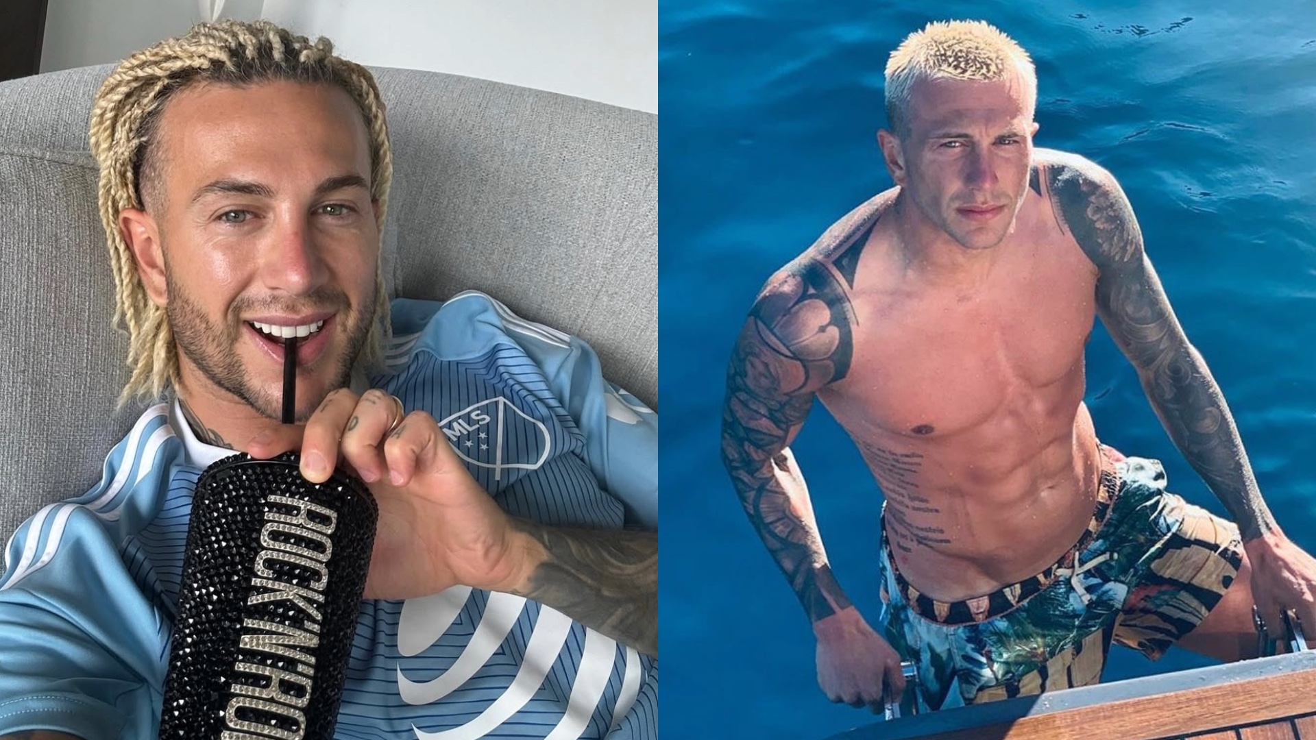 Federico Bernardeschi seen sipping a drink and shirtless