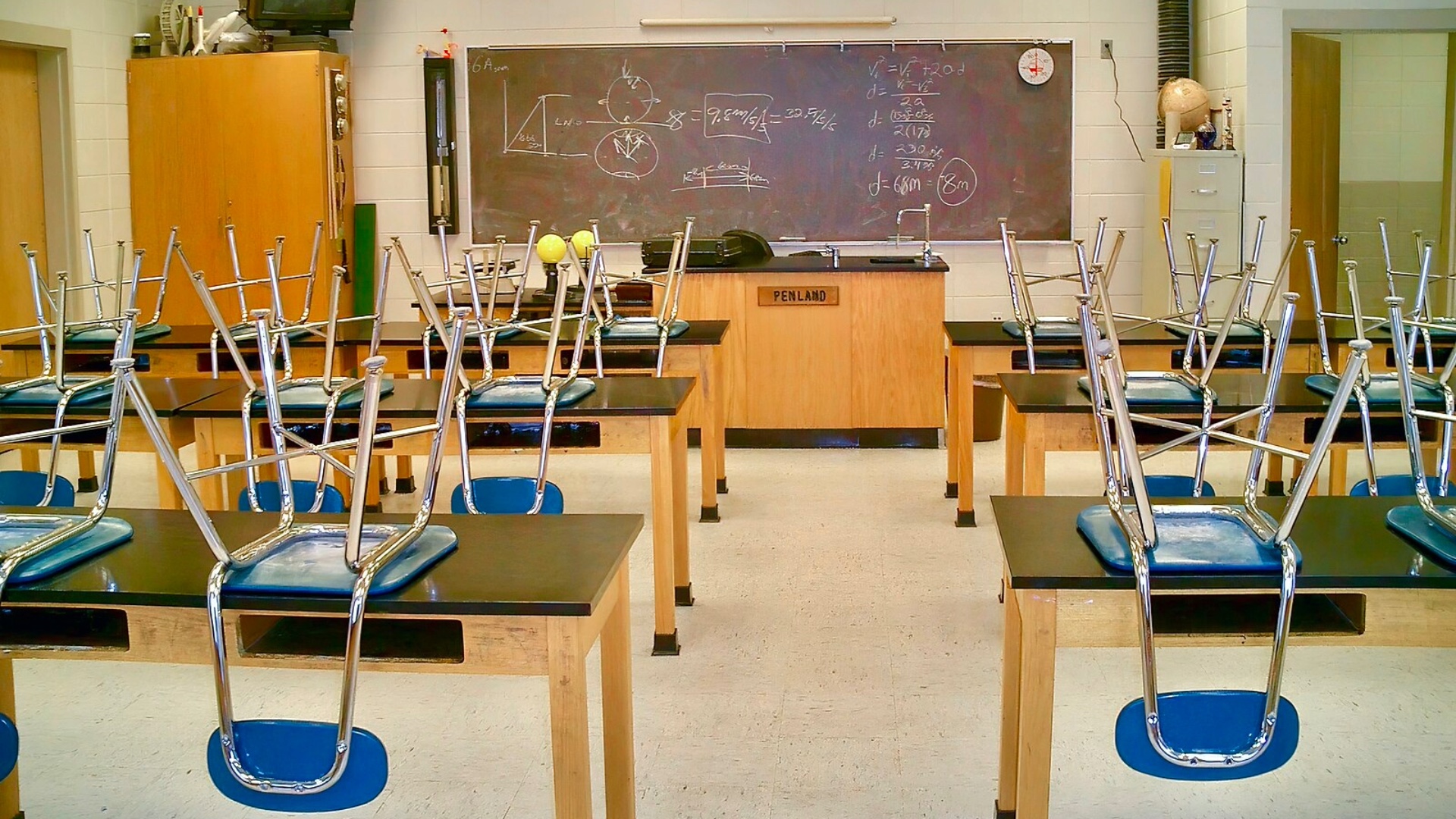 A public school, high school classroom in the United States