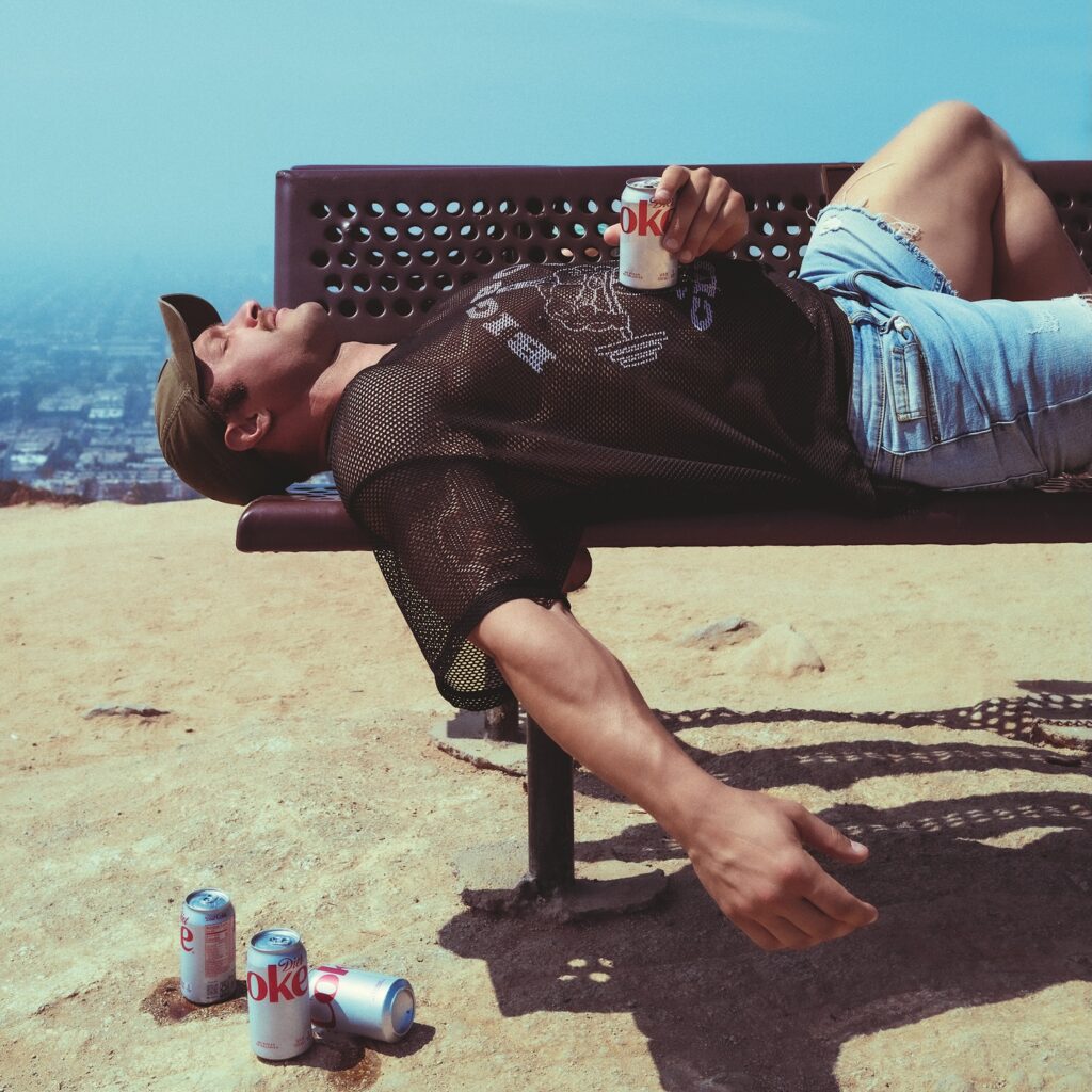 Brock Yurich lying down on a bench