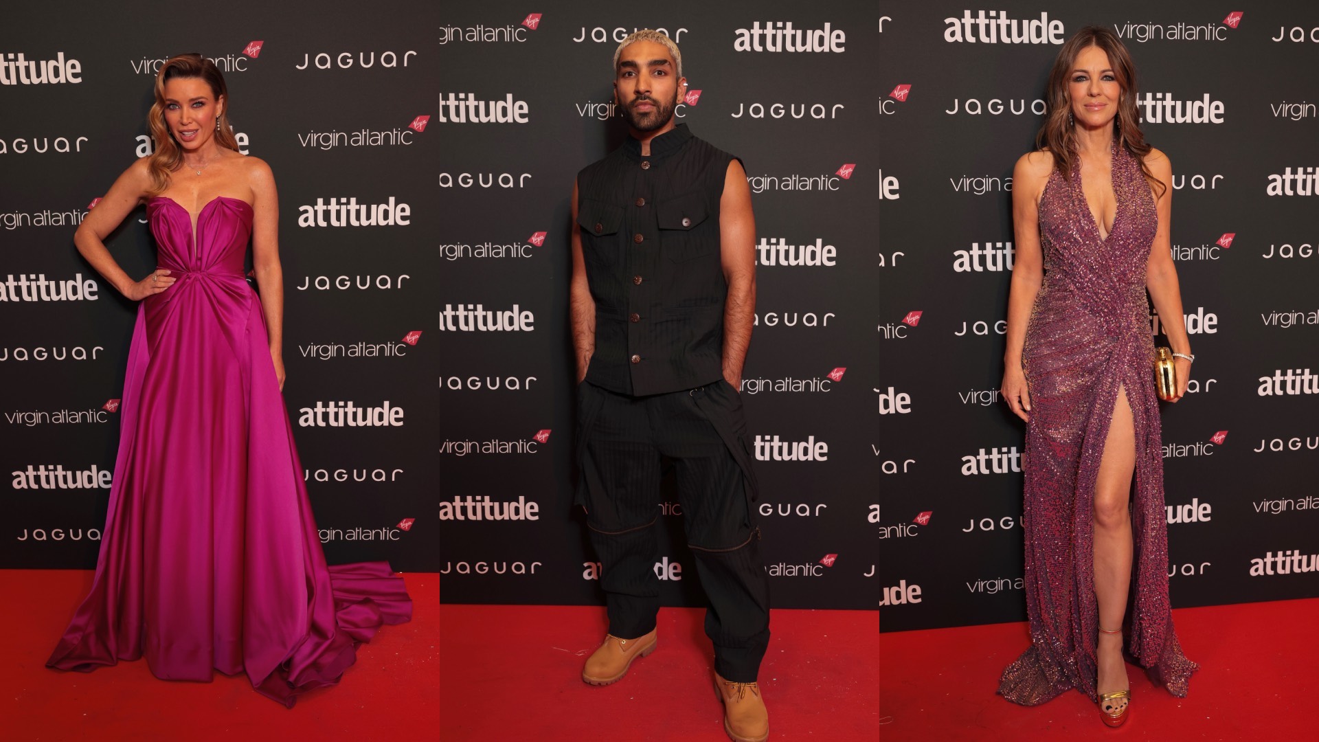 Dannii Minogue, Mawaan Rizwan and Liz Hurley (Images: Attitude/Kit Oates)