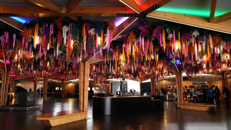 FOyer of ABBA Arena featuring festive decorations
