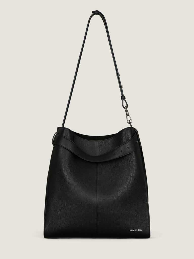 A product shot of the Givenchy Medium grained leather hobo bag in black 