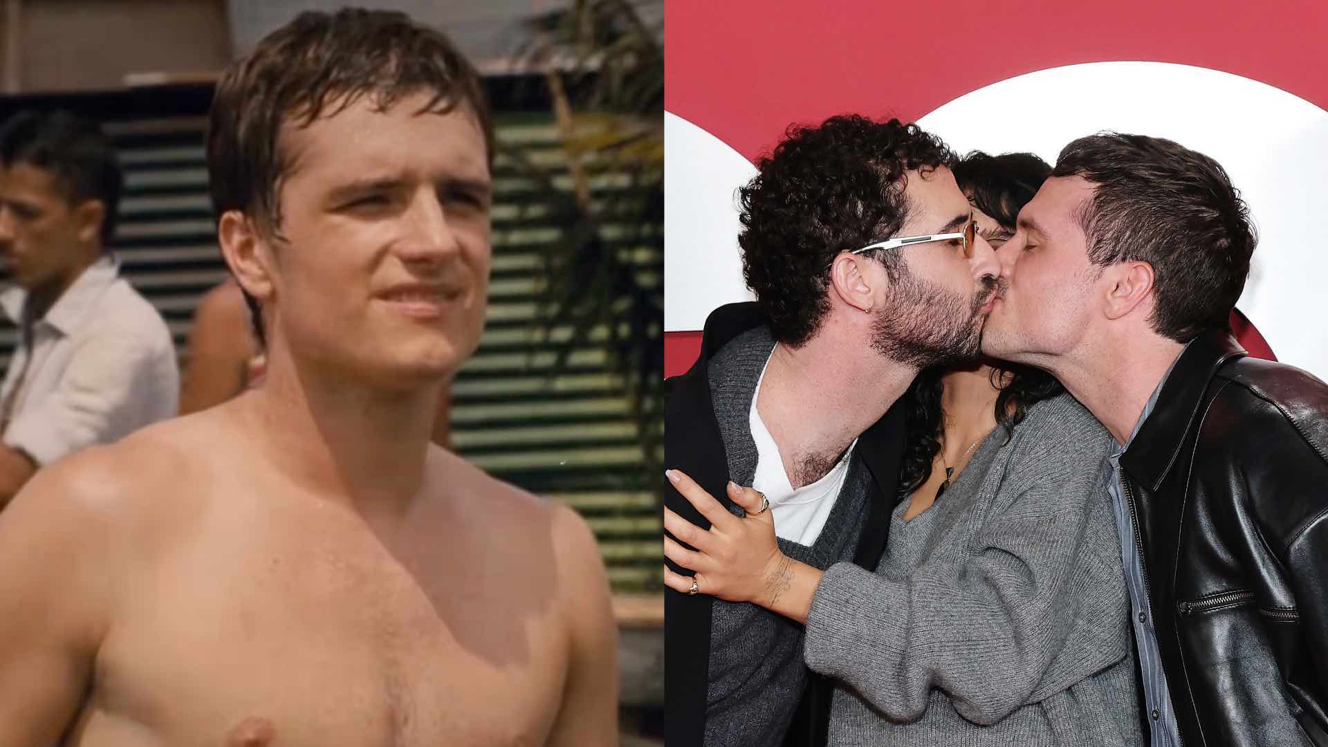 Josh Hutcherson shirtless and kissing Jordan Firstman