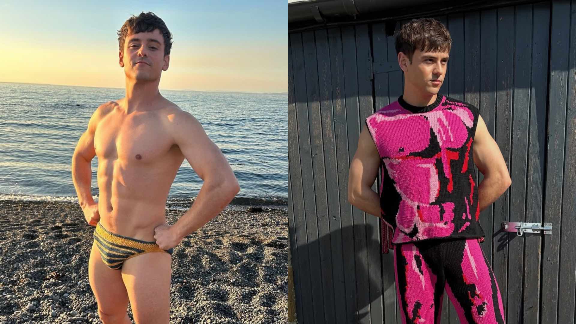 Tom Daley in speedos and knitted body co-ord