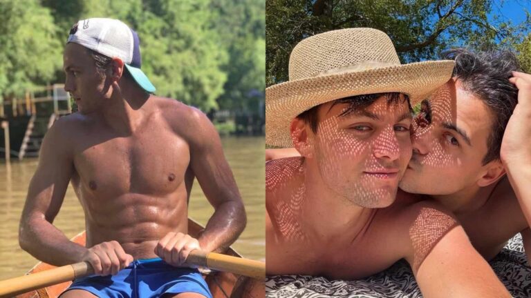 Nicolás Keenan topless and kissing Rob Jetten