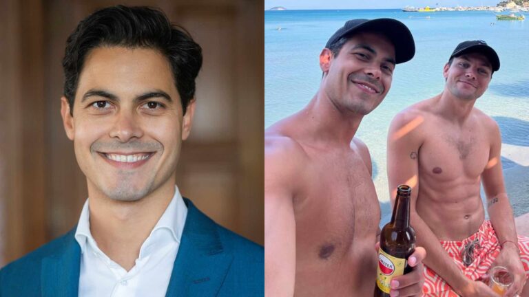 Rob Jetten on the left and him and his boyfriend shirtless on the right