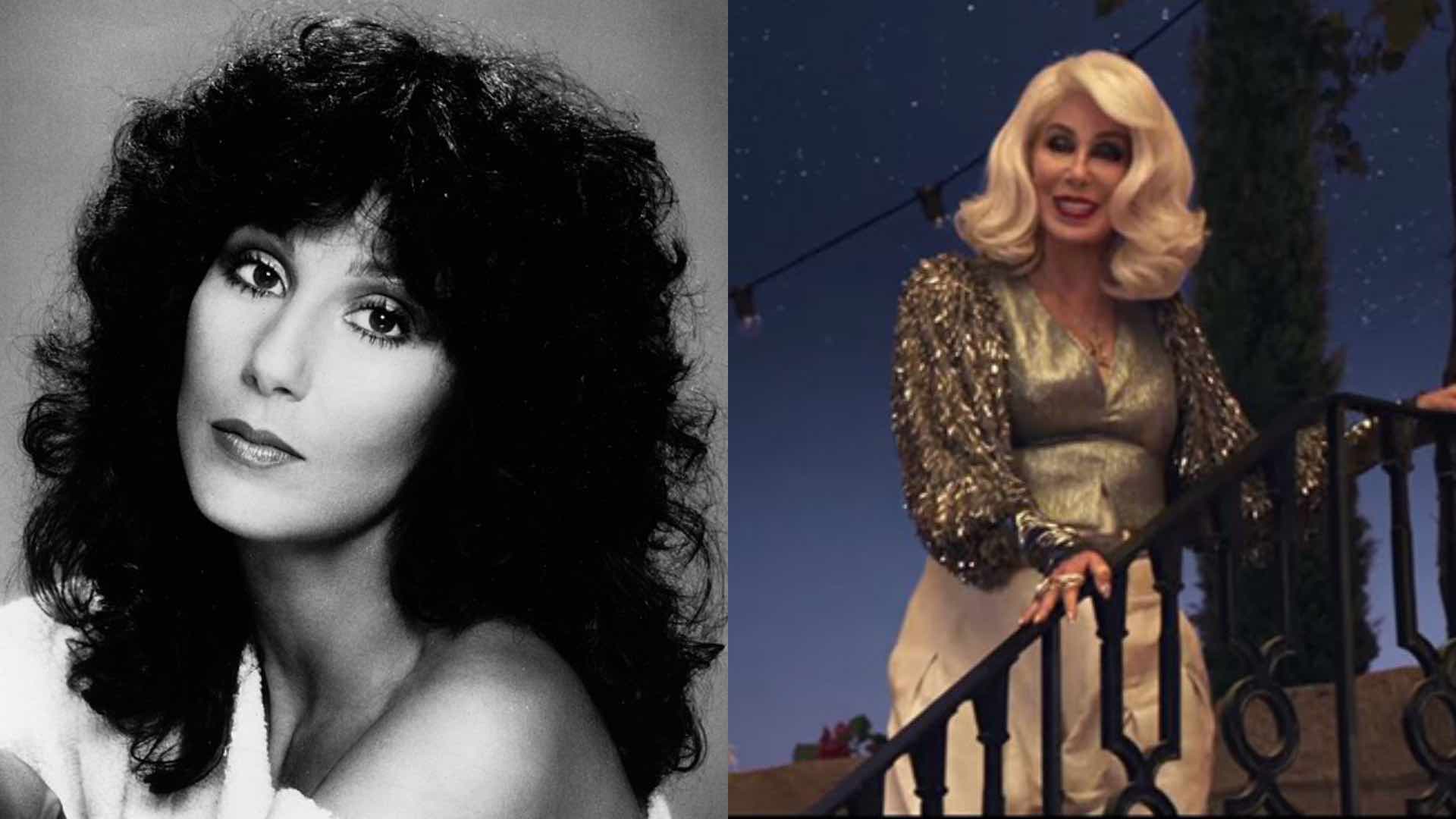 Cher close up when she was young and an newer photo on the right