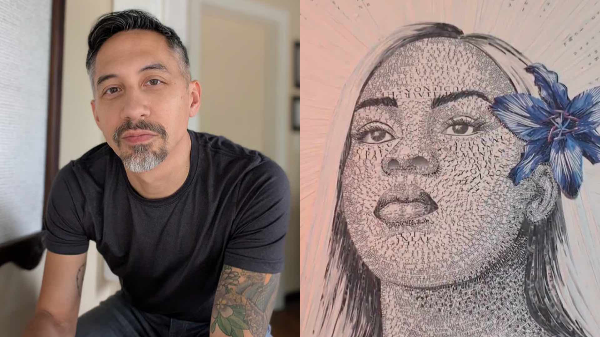 Tai Ericson on the left and his art of Ra’Lasia Wright