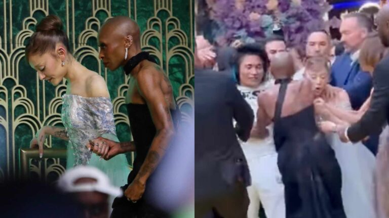 Ariana Grande and Cynthia Erivo on the left and ambusher on the right