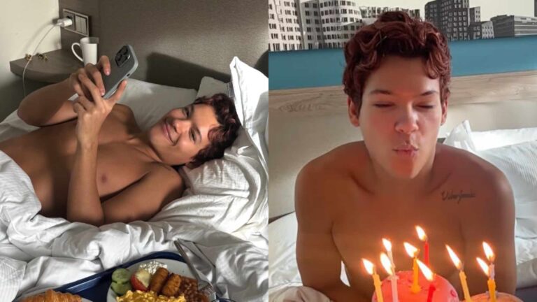 Omar Rudberg topless in bed