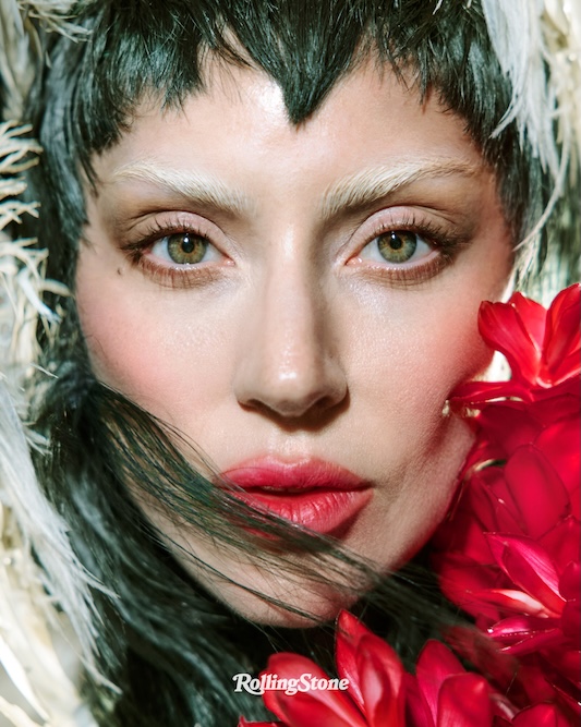 Lady Gaga Rolling Stone, with red flowers