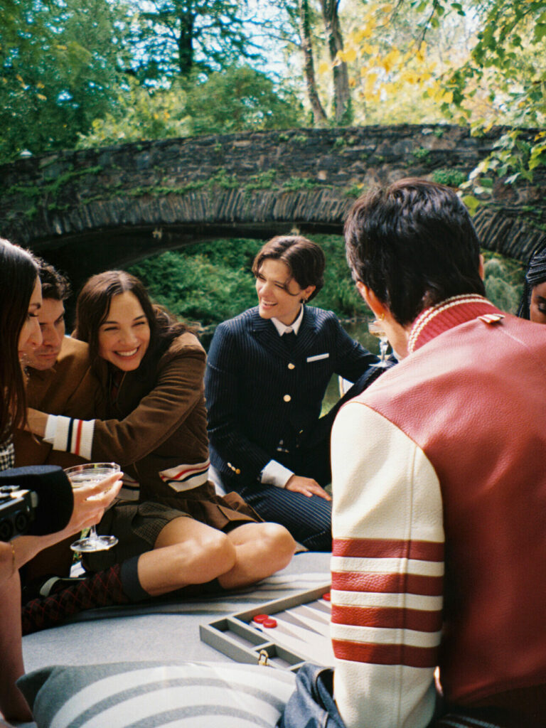 A lifestyle shot of the Thom Browne High Winter 2025 campaign