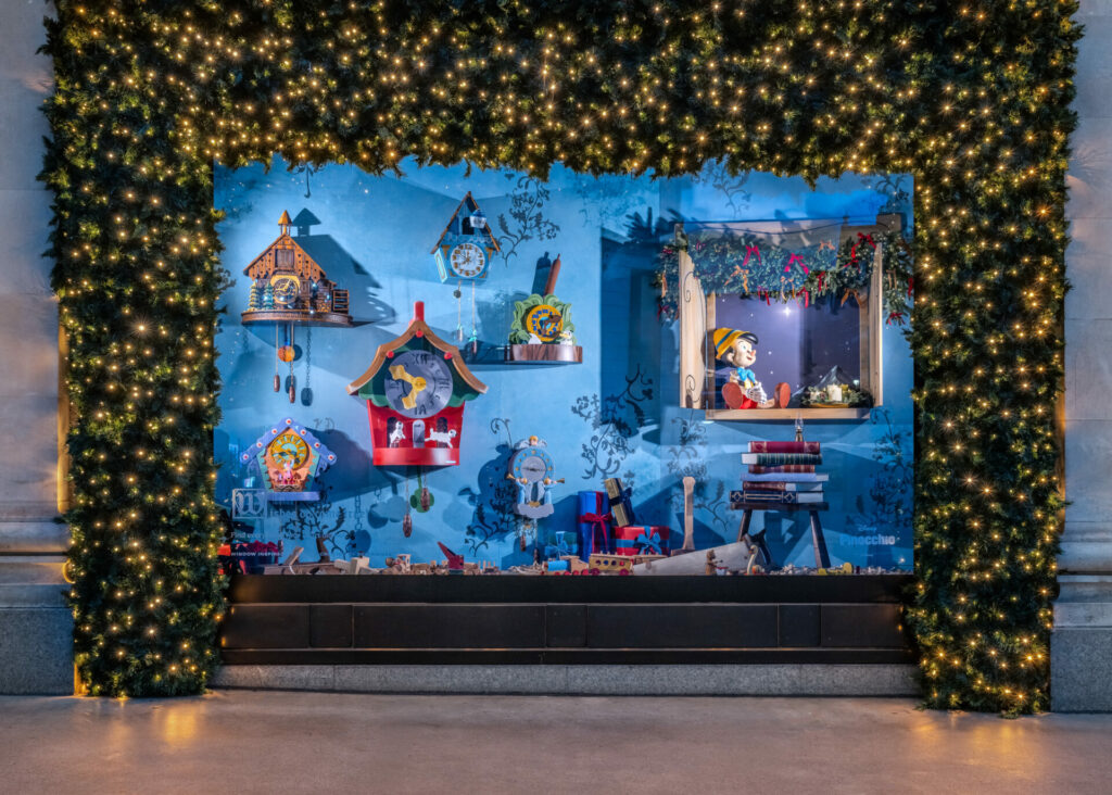 A lifestyle shot of the Christmas windows at Selfridges in collaboration with Disney