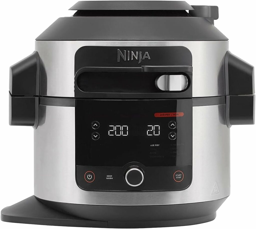 A Ninja multicooker in silver and black