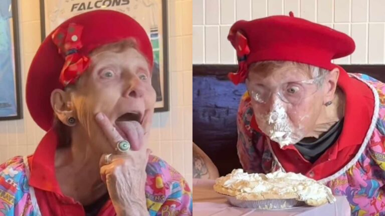 Babs Daitch eating pie