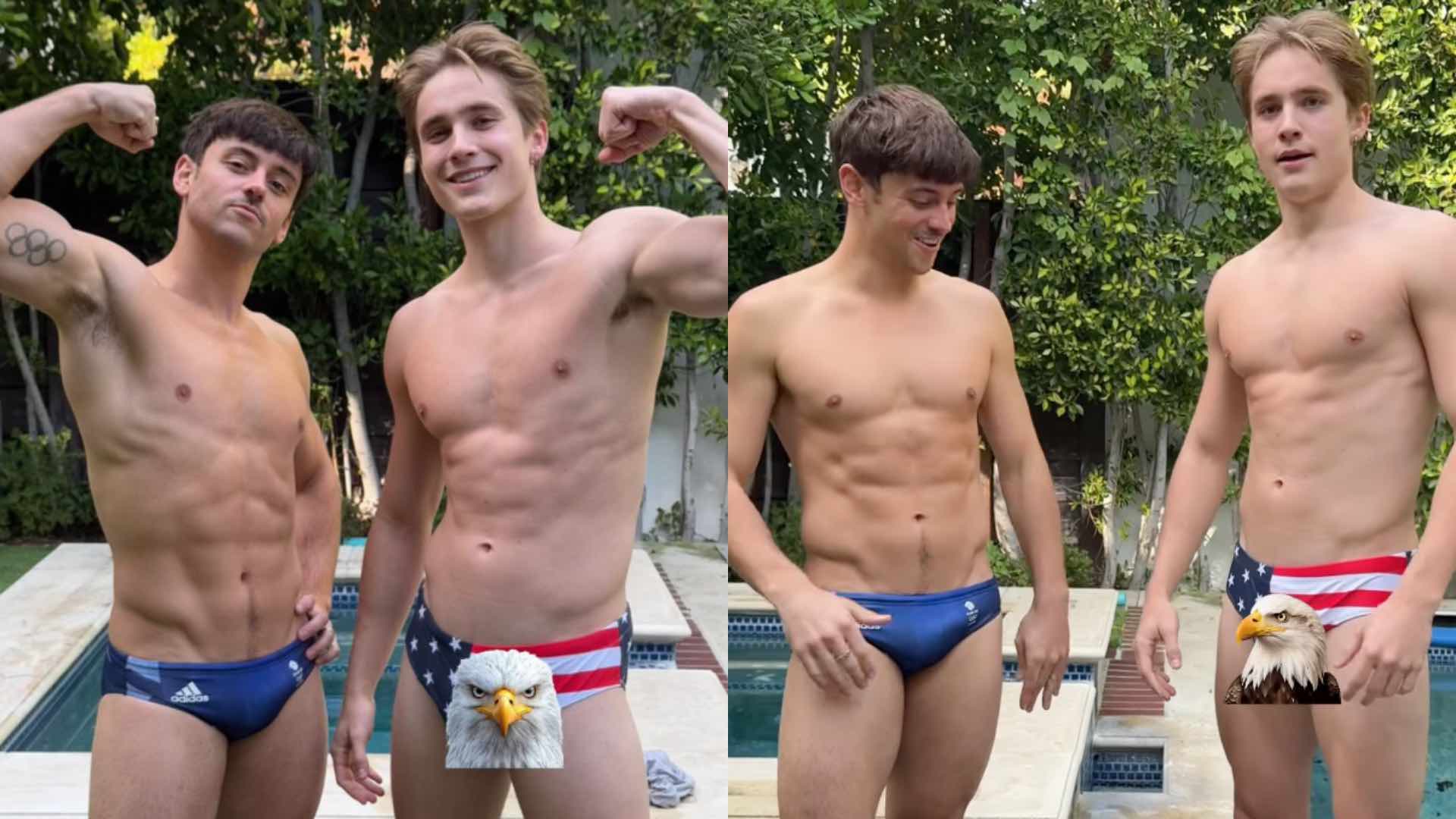 Tom Daley teaches Ollie Muhl how to dive in briefs