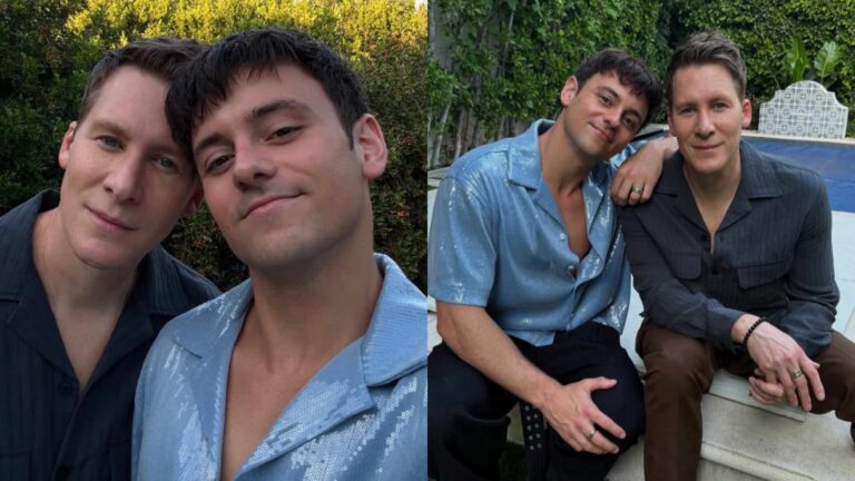 Tom Daley and Dustin Lance Black together in their garden