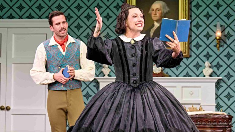 Dino Fetscher and Mason Alexander Park on stage in Oh Mary!