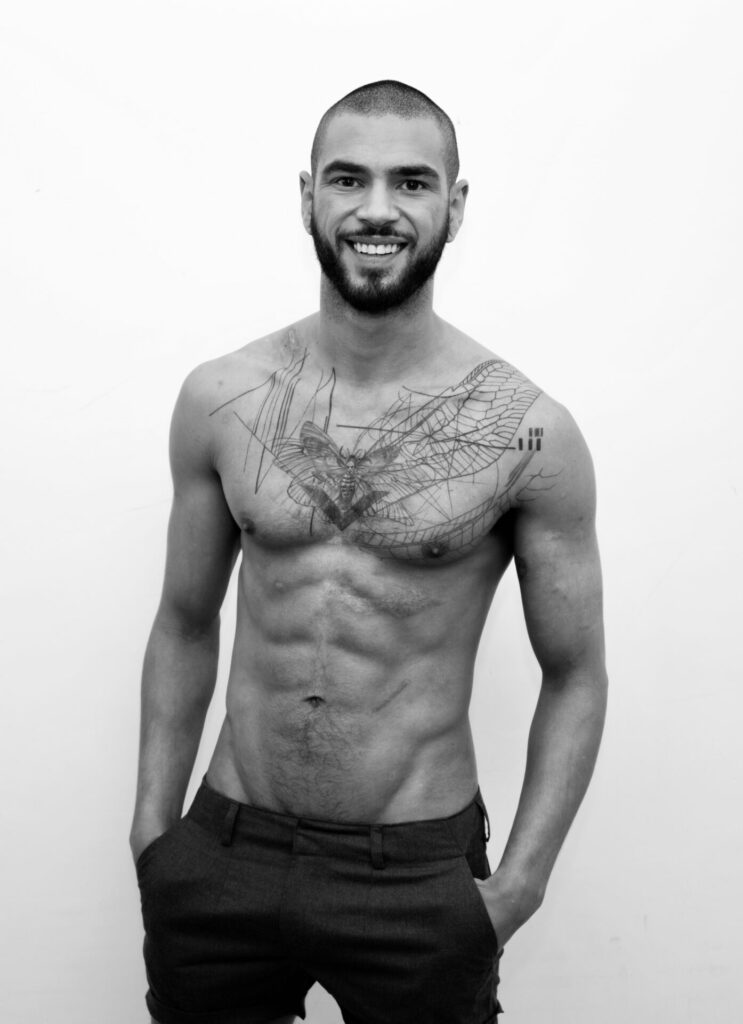 Sadiq Ali shirtless black and white